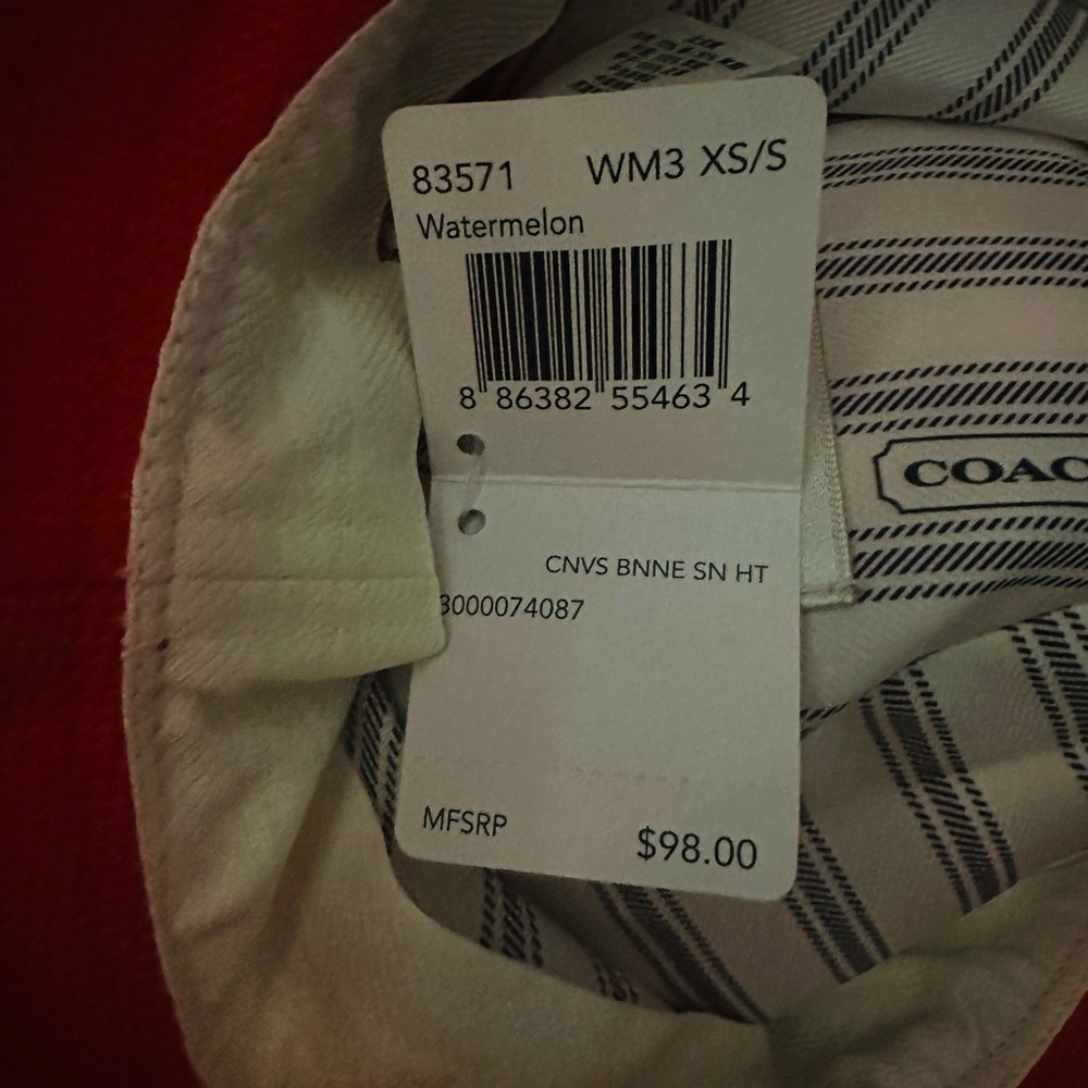 Coach | Red Bucket Hat with Gold Eyelet Band | Cotton / Leather Trim NWT 🏷️ XS/S - Picture 6 of 16